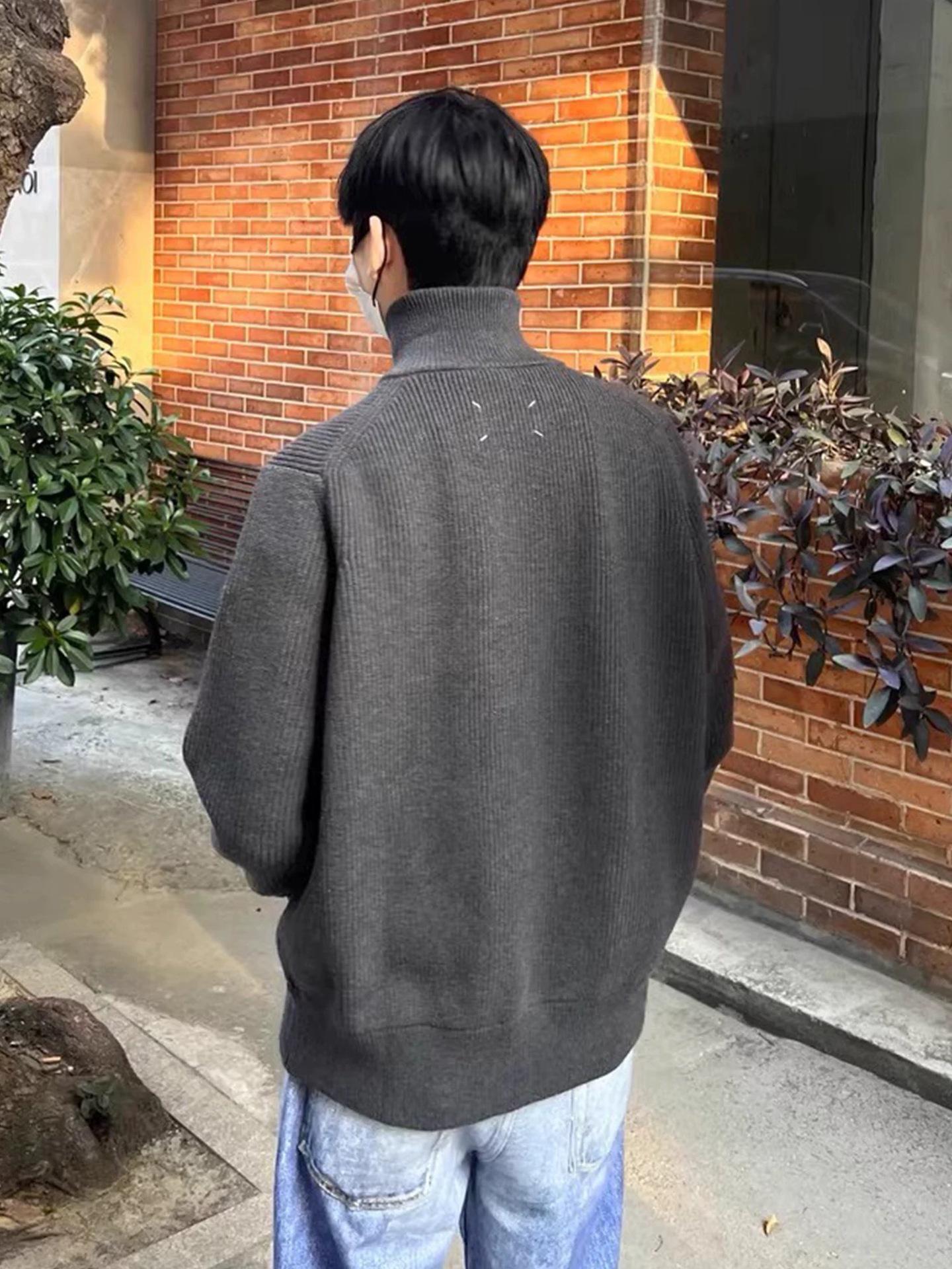 

Унисекс вязаный кардиган-свитер Margiela-Inspired с высоким воротником на молнии L (158-178 lbs) темно-серого