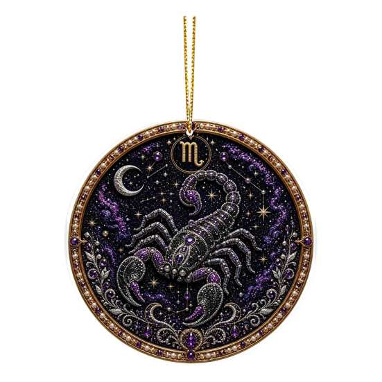 Zodiac Sign Decor 2D Flat Pearl Painting Ornament, Double Sided Theme Hanging Gem Home Ornament Art Craft, Rhinestone Beads Pattern Acrylic