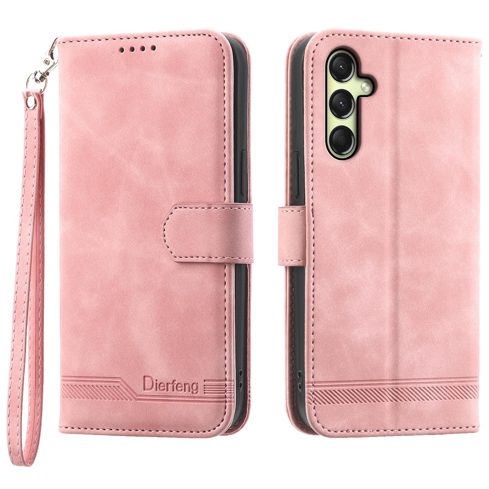 

DIERFENG DF-03 For Samsung Galaxy A16 5G/A16 4G Leather Case Lines Imprint Wallet Phone Cover Pink
