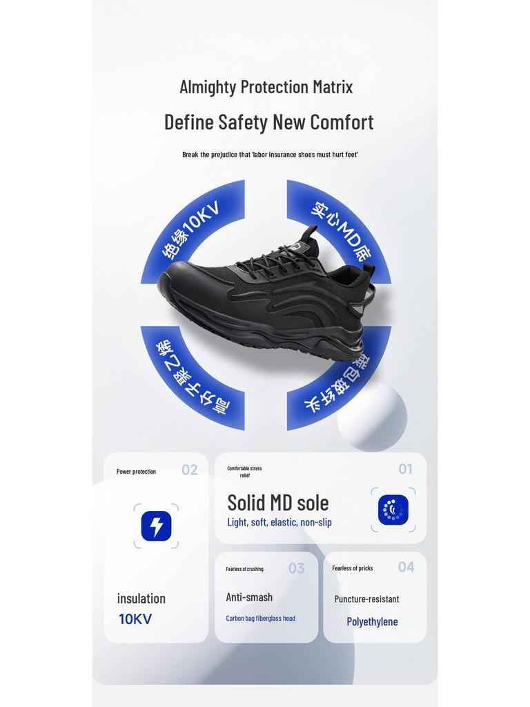 Blue Gull Shield Insulated Safety Shoes for Men - 10KV Electrician, Anti-Smash, Anti-Puncture, Carbon Fiber/Fiberglass Toe.