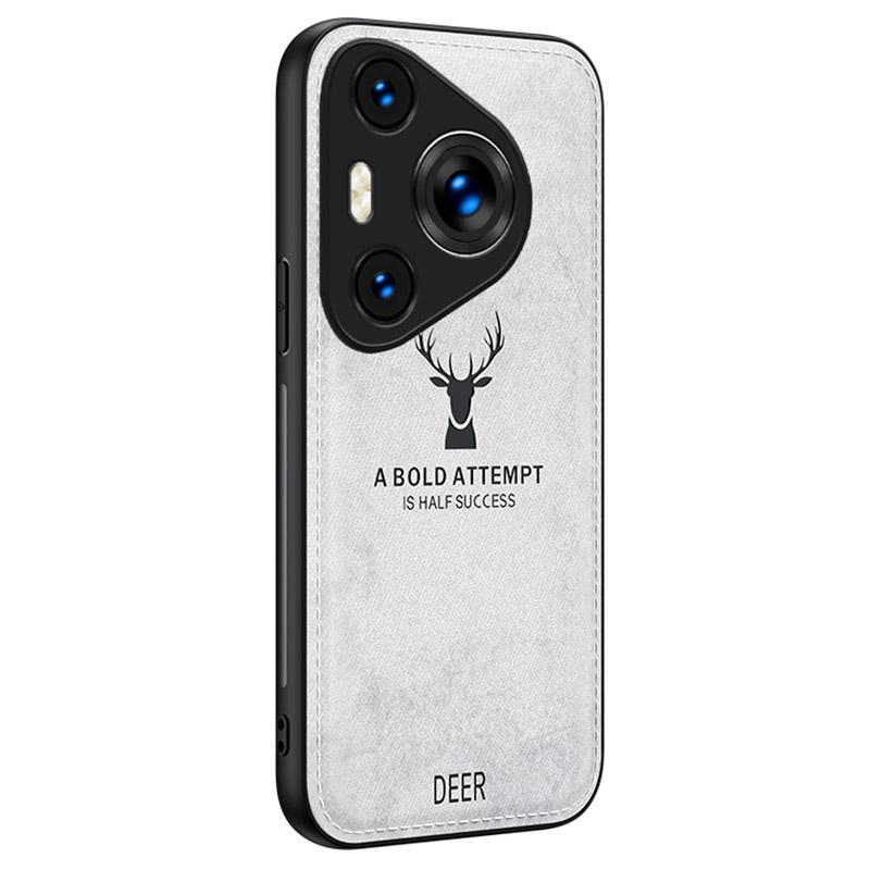 

Гибридный чехол для Huawei Pura 70 Pro/Pura 70 Pro+ с рисунком оленя, тканевой текстурой, кожей+ПК+ТПУ, защитная крышка Grey