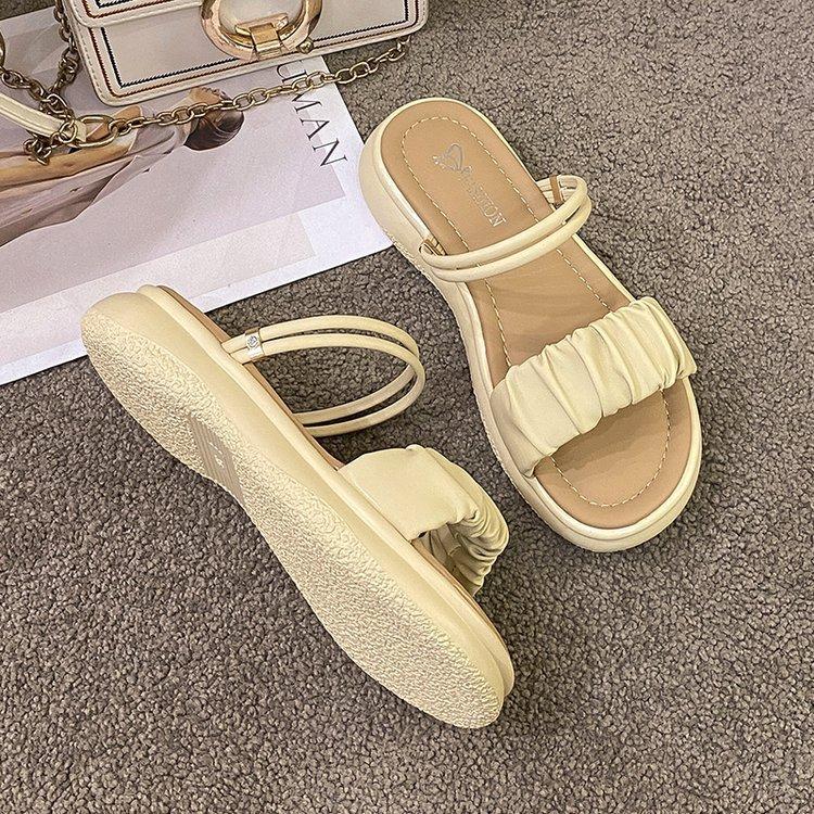 

Sandals women s 2025 summer new rubber soft-soled women s shoes one-word pleated two-wear casual Roman sandals women 35 жёлтый