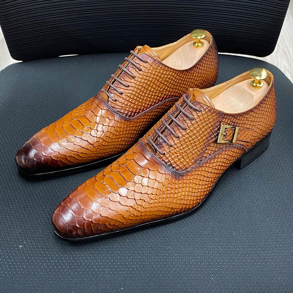 Luxury Mens Wedding Oxford Shoes Black Brown Genuine Leather Snake Print Men's Dress Shoes Lace Up Business Formal Shoes for Men