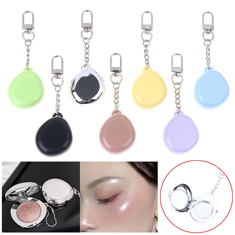 Mini Mirror Keychain Storage Box With Aluminum Disk Diy Eye Shadow Powder Blusher Plastic Empty Box Portable Pendant Gift Travel