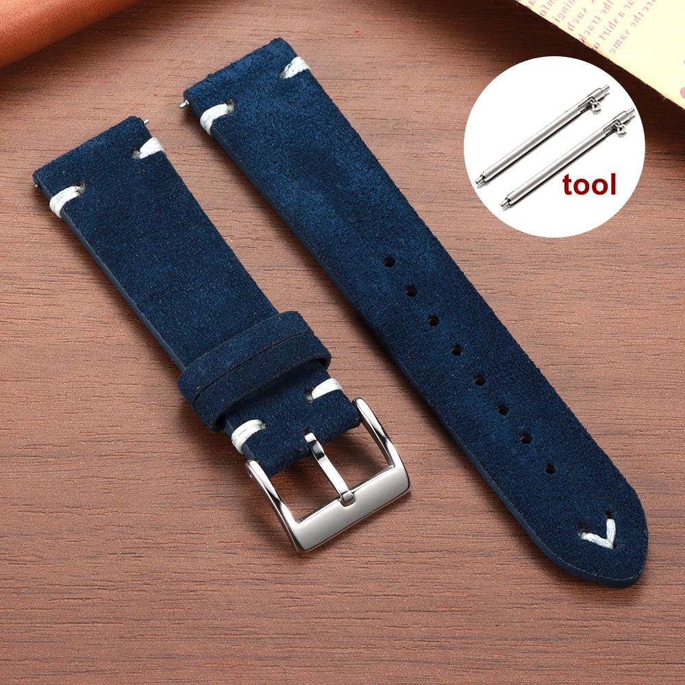 Stitching Suede Leather Watch Strap 18mm 20mm 22mm for Samsung Galaxy Watch7/6/5/4 Vintage Brown Quick Release Bracelet Straps