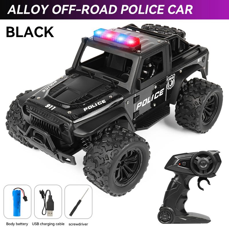1:16 High Speed Off-Road Alloy RC Cars Police Truck Jeep with Music Sound and LED Lights 2.4G Remote Control Cars Outdoor Toy