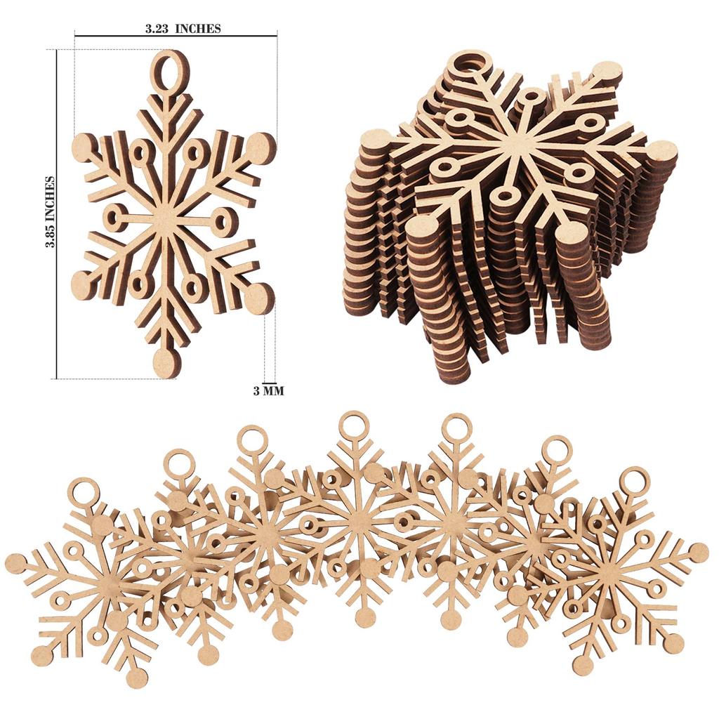 Inkdotpot Schneeflocken-Ornament aus Holz mit Löchern, 8,9 cm, unbehandelt, vorgebohrt, Naturholzscheiben zum Basteln, 40 Stück