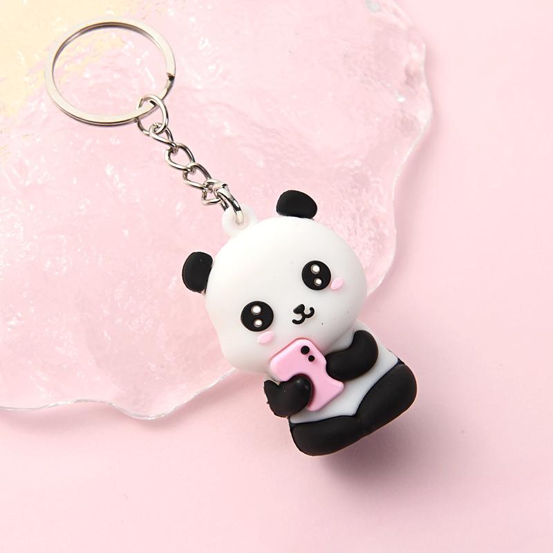 Novelties Cute Cartoon Couple Panda Keychain Pendant Car Bag Key Chains for Women Jewelry Gift