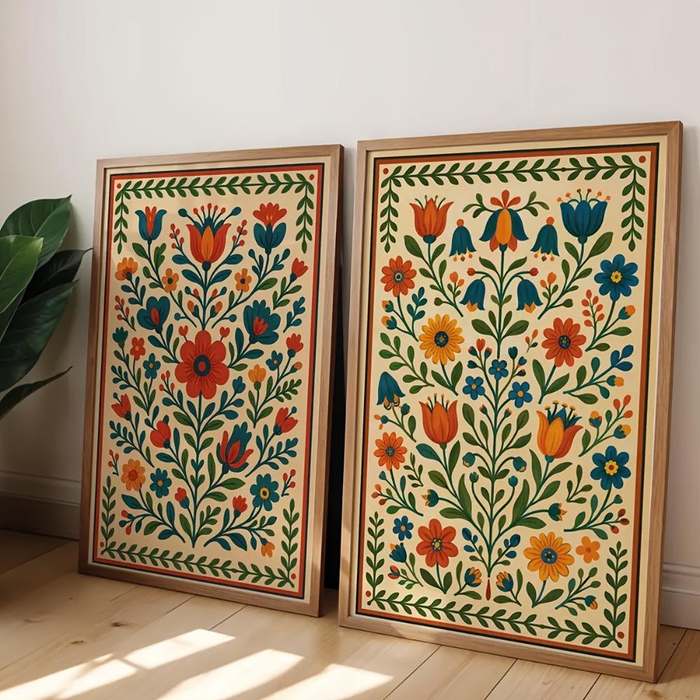 3pcs Frameless, Scandinavian Flower Wall Art, Colorful Plant Prints, Vibrant Flower Wall Art, Ethnic Bohemian Style Decoration