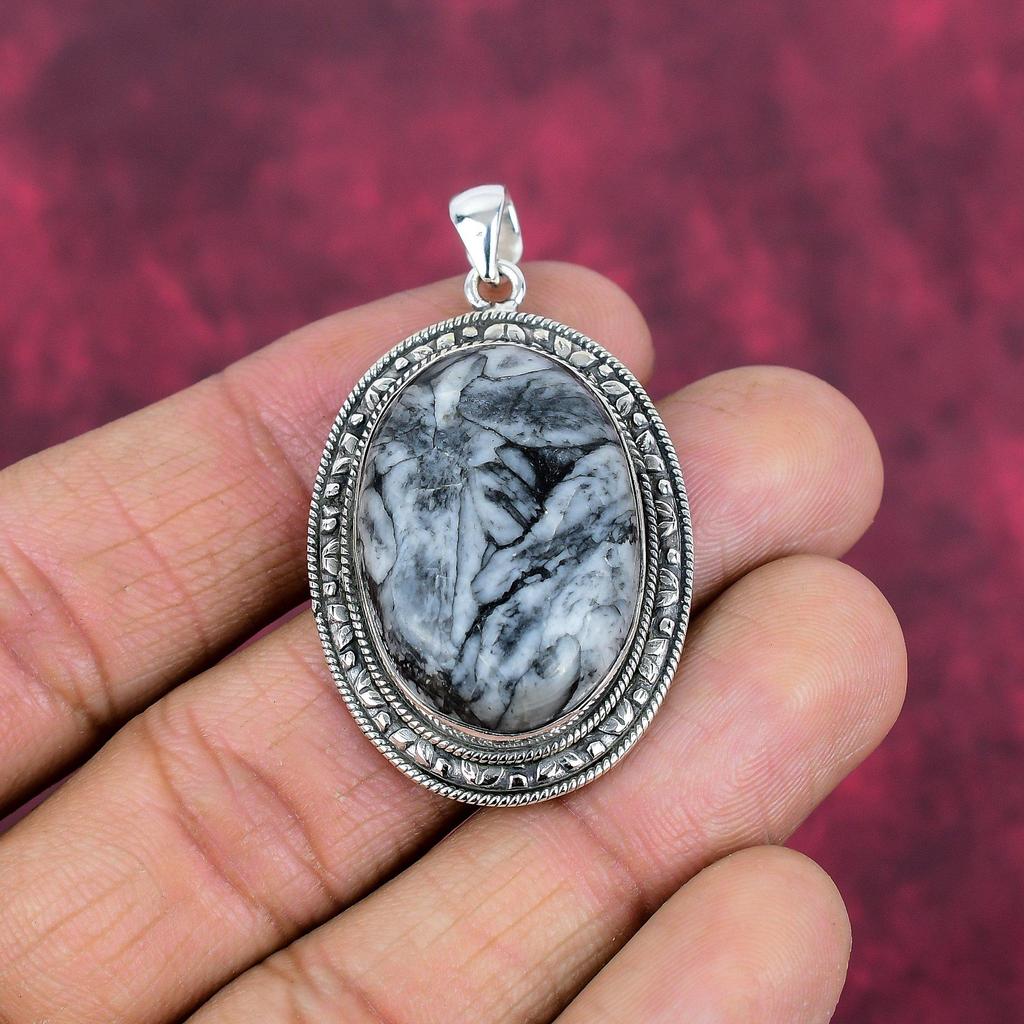Pinolith Jaspis 925 Sterling Silber Anhänger, handgefertigter Edelstein Anhänger Schmuck, Geschenke für Frau Brandneuer Anhänger