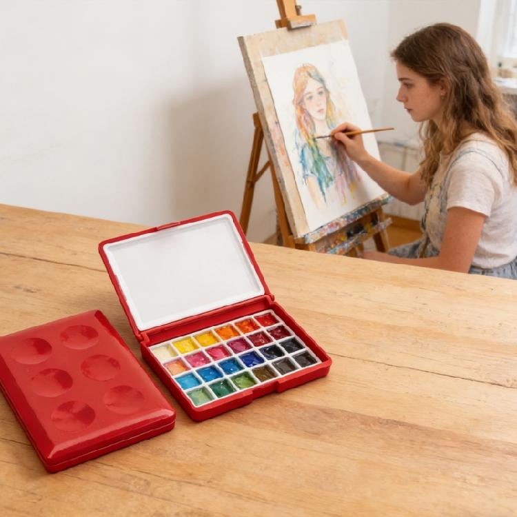 Portable Watercolor Paint Holder Tray with Leakproof Lid 24 Wells Paint Storage Box For Oil Acrylic Watercolor Pigments