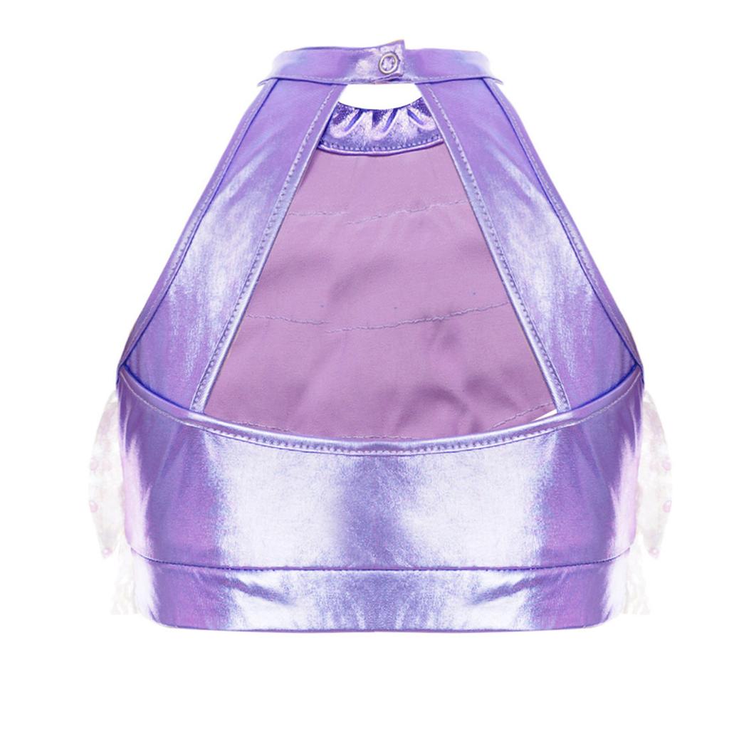 Girls Dance Competition Top Sleeveless Mock Neck Shiny Sequin Tiered Backless Crop Top Stage Performance Outfit