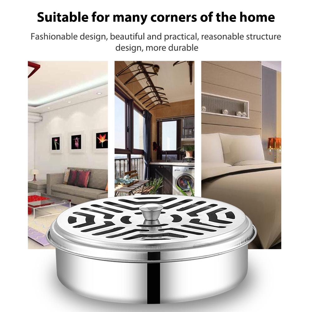 Stainless Steel Repellent Incense Plate Fireproof Mosquito Coil Tray with Cover Mosquito Spiral Holder Box Incense Burner Stand
