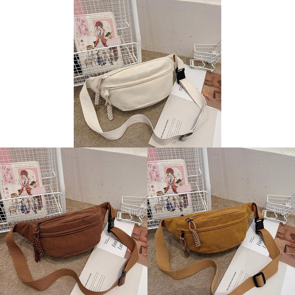 Casual Korean Style Cotton Corduroy Crossbody Bag With Zipper Closure For Daily Use
