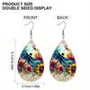 Colorful Dragonflies Flowers PU Leather Earrings Y2K Earrings Double-sided Printed Water Drop Earrings