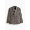 H M Regular Fit Wool Blend Double Breasted Jacket Dark Beige Melange