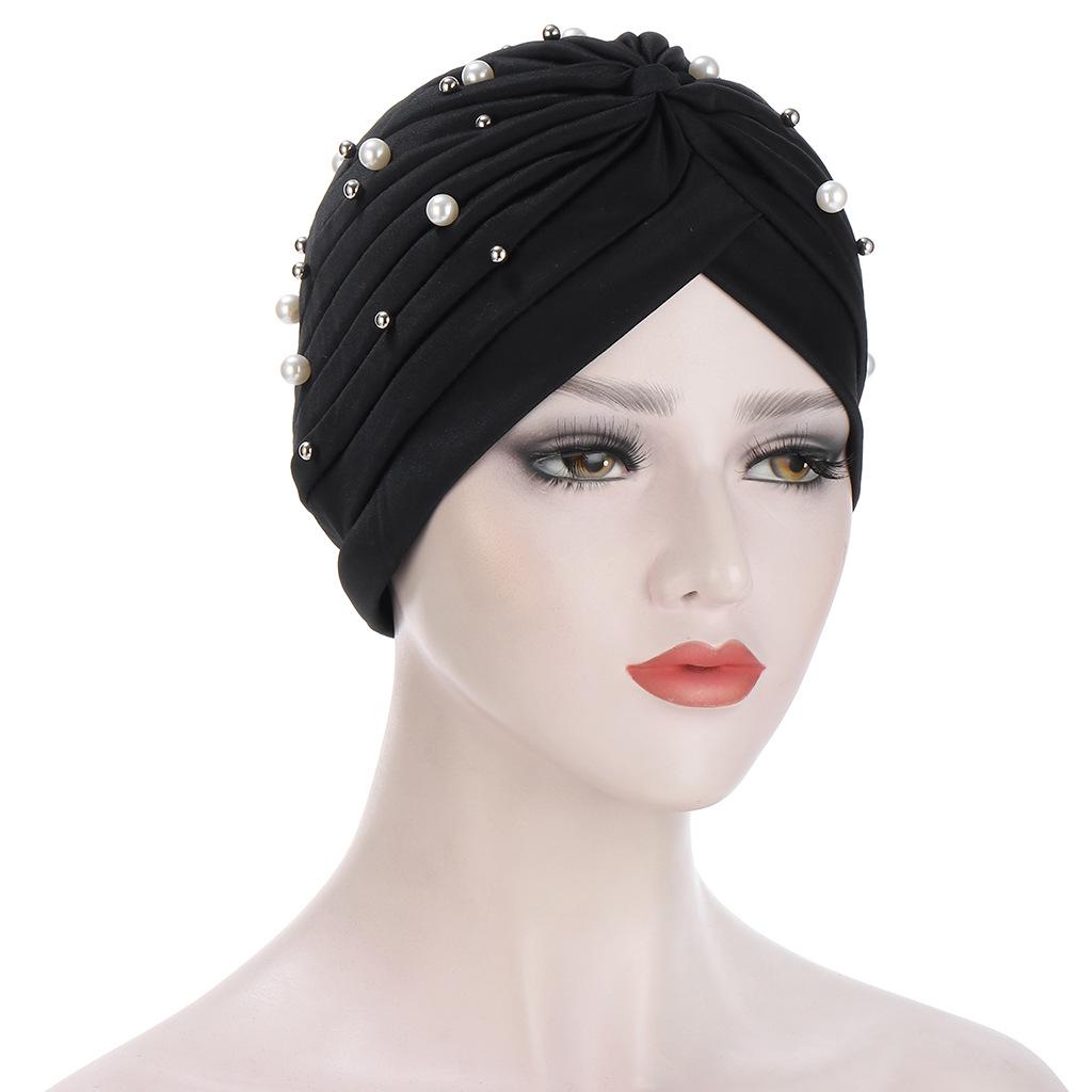 Elegant Pleated Women's Beaded Hijab Hat