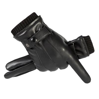Warm Leather Gloves Men's Gloves Fleece To Keep Out the Cold Driving Full Finger Outdoor Cycling Autumn and Winter Gloves