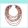 Bohemian Geometric Wooden Beaded Necklace With Multilayer Design For Women And Men