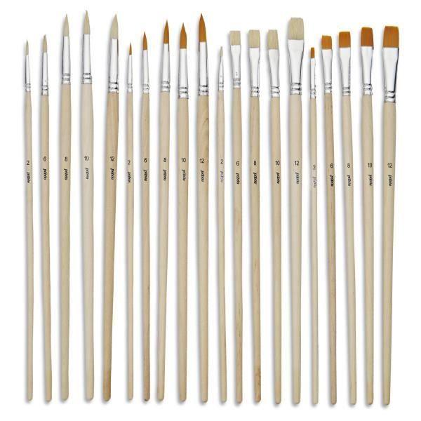 20 pinceaux - Plat - Rond - Acrylique et huile - Manche long - Fibres naturelles et synthétiques - Pébéo