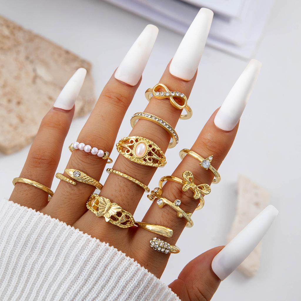 Nová Móda Všestranný List Láska Prsten Set Personalizovaný Geometrický Stohovatelný Kloubový Prsten Vícedílný Set