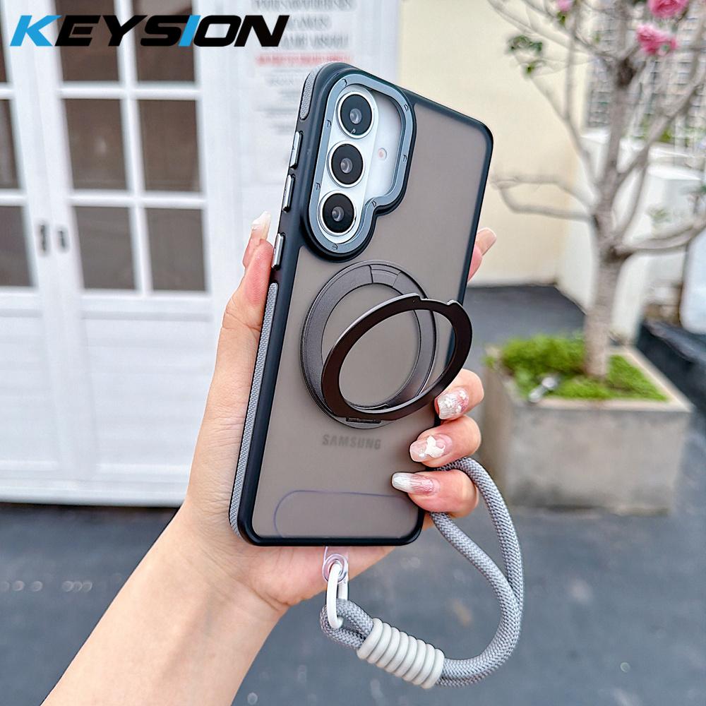 KEYSION Samsung Galaxy S25 S26 Ultra 5G S26+ için 360° Halka Tutuculu Manyetik Telefon Kılıfı Mat Yarı Saydam Askılı Darbeye Dayanıklı Kılıf