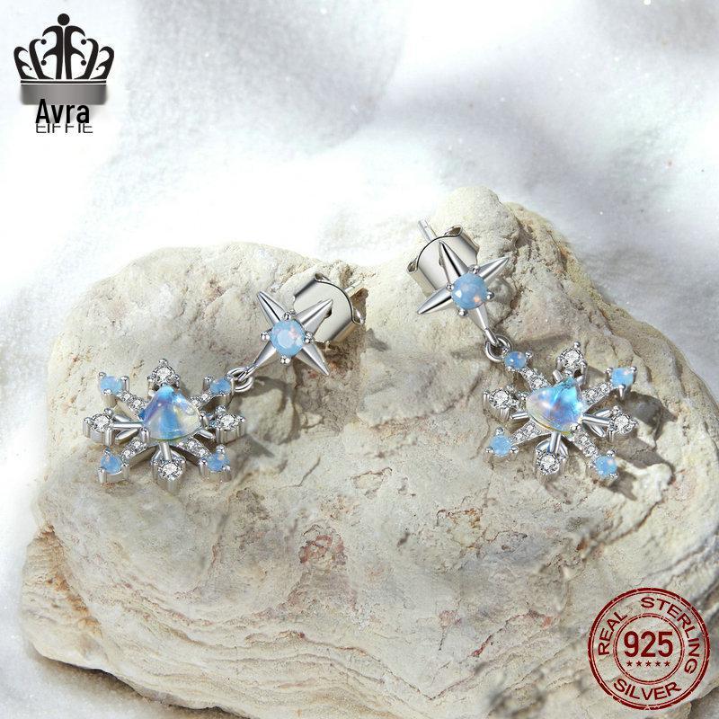 Everlee Exquisite Iridescent Snowflake Stud Earrings In S925 Sterling Silver - Holiday Jewelry for Women