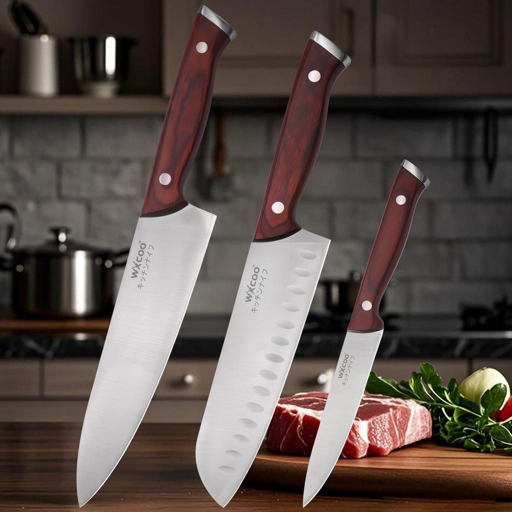 3PCS Professional Japanese Chef Knife Set Fish Fruit Santoku Knife Butcher Boning Meat Cleaver Kitchen Knife