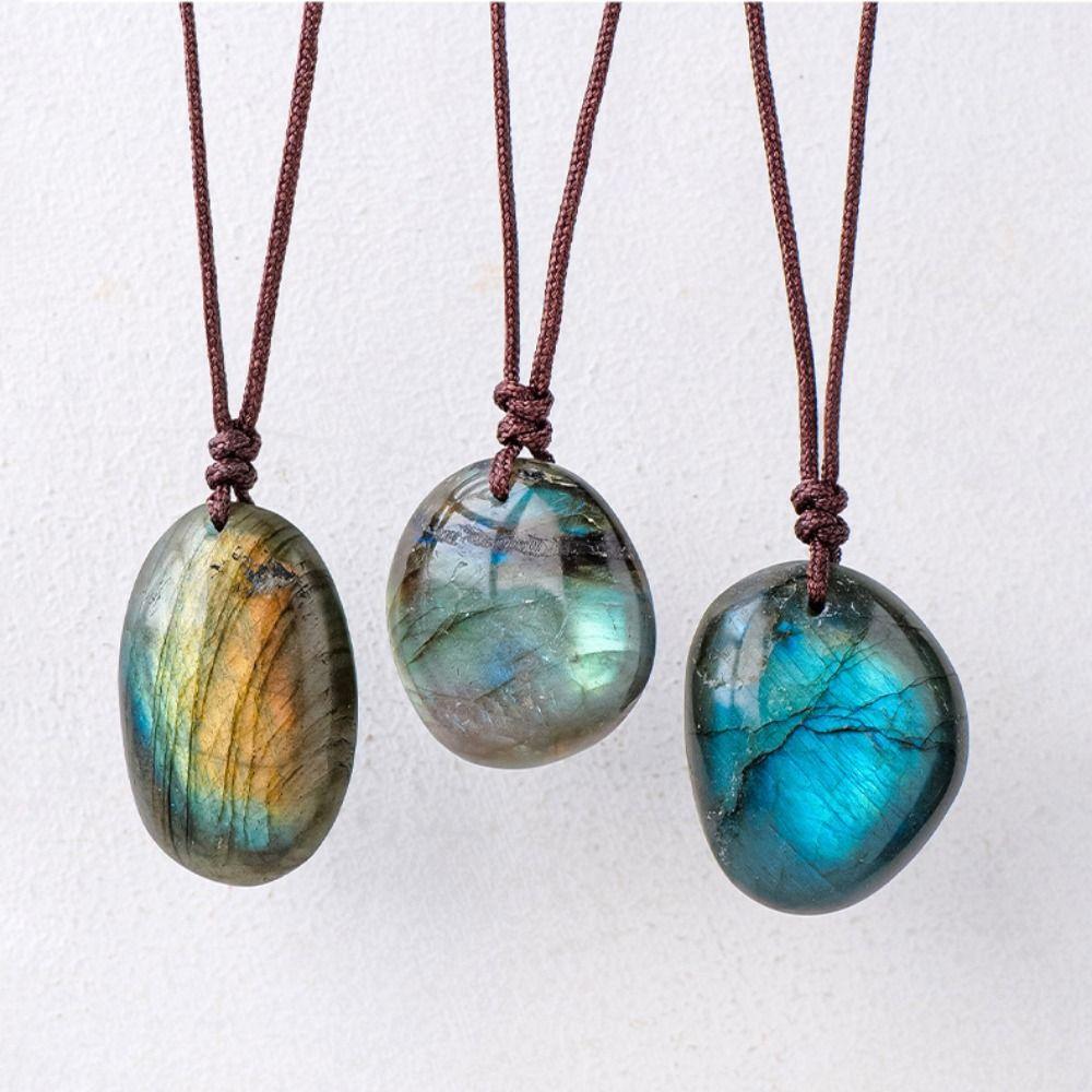 With Rope Natural Labradorite Pendant Raw Stone Polishing Natural Training Stone  Travel