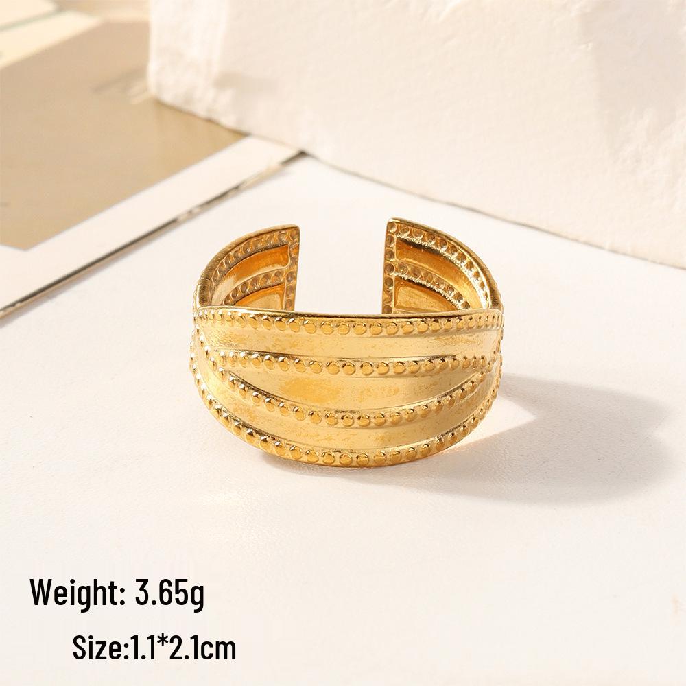 European Chic Irregular Open Ring Set with Creative Convex-Concave Texture for Women