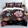 Painted Floral Pattern On Black Background Bedding Set For Kids Luxury Gift 3Pcs Digital Print Comforter Set Soft Comfortable