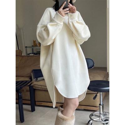 Herbst Winter Fleece Damen Kleidung Langarm O Hals solide Kleider elegante warme Kleider für Frauen