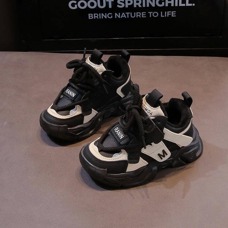 

Детская обувь кожаные кроссовки водонепроницаемые 2025 осень и зима одноклассники мальчики и девочки обувь две хлопковые туфли детская обувь 25 чёрный