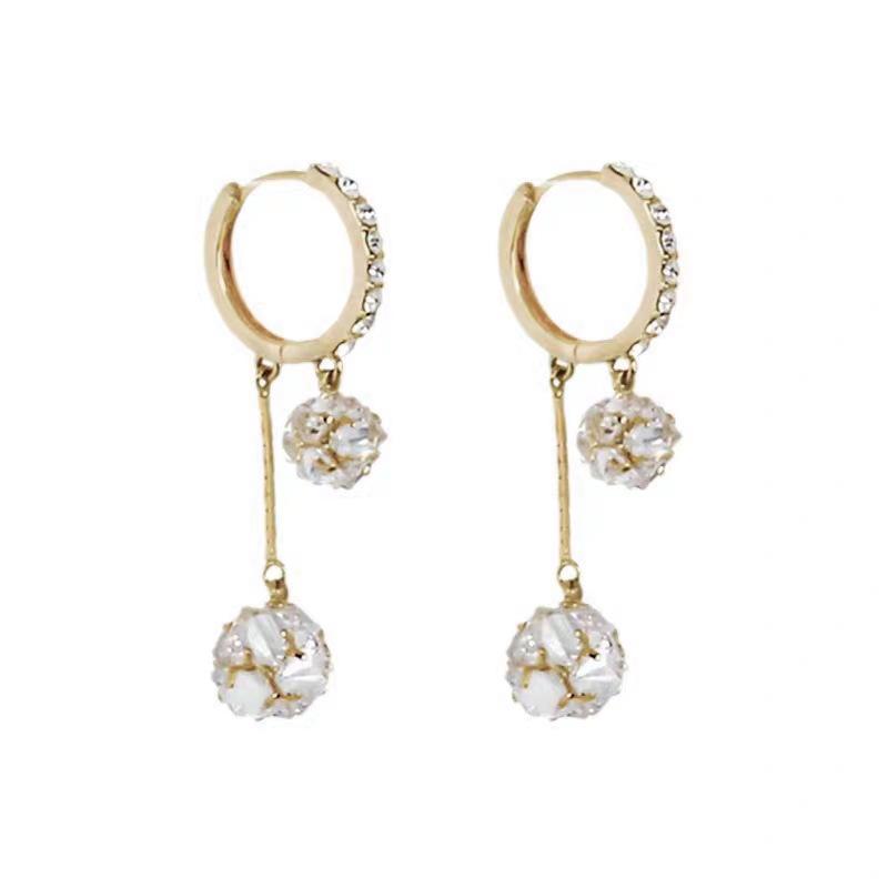 Light Luxury Fashion Earrings Super Flash Zircon Ball Fringed Ear Buckle Temperament Design Exquisite Versatile Earrings