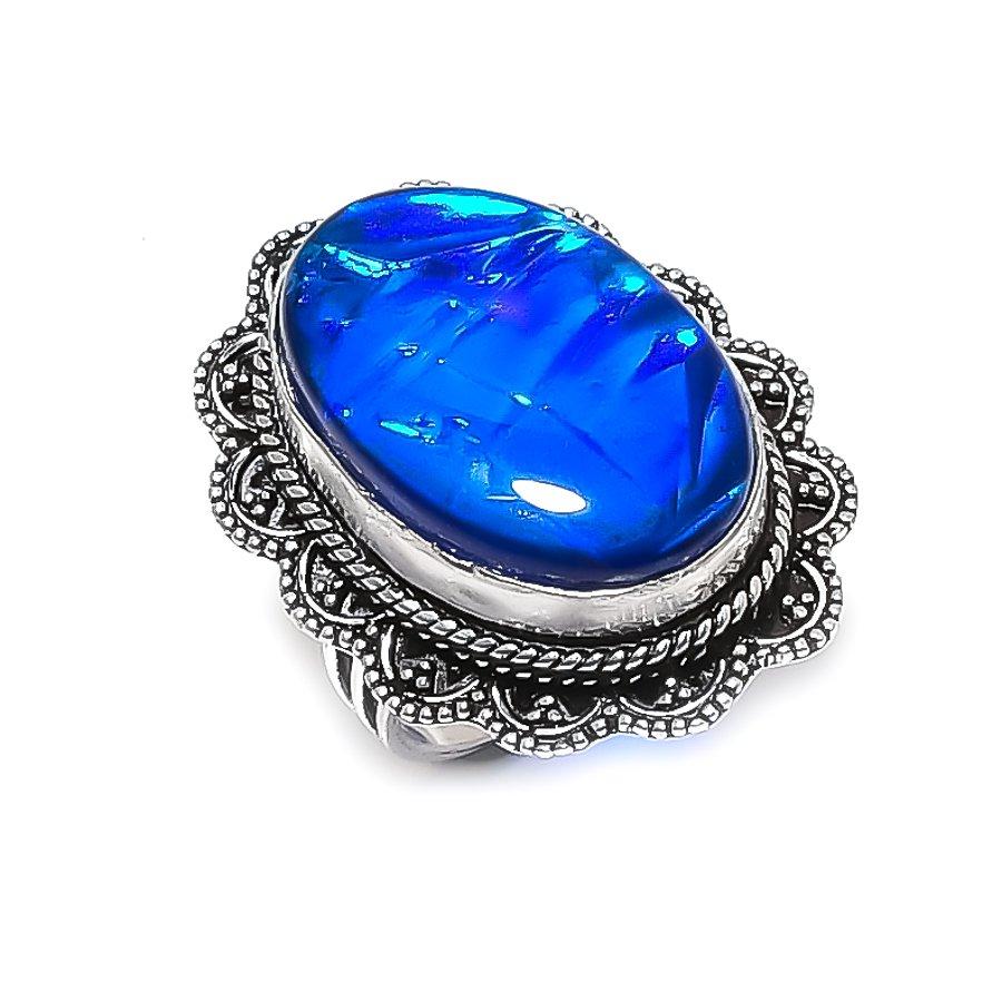 Natural Blue Triplet Opal Gemstone 925 Sterling Silver Jewelry Ring Size 9 ETC-13988