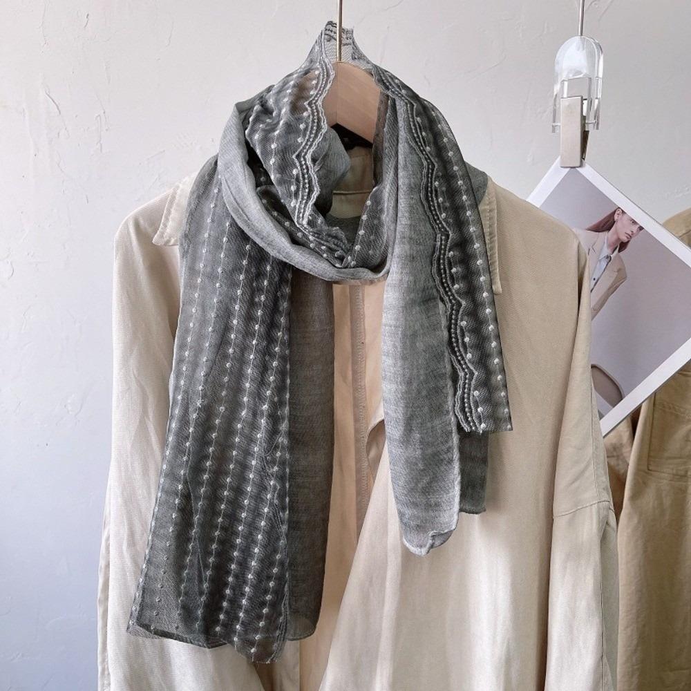 Solid Color Cotton Linen Scarf Retro Silk Scarf Literary Flaxen Lace Scarf  for Women