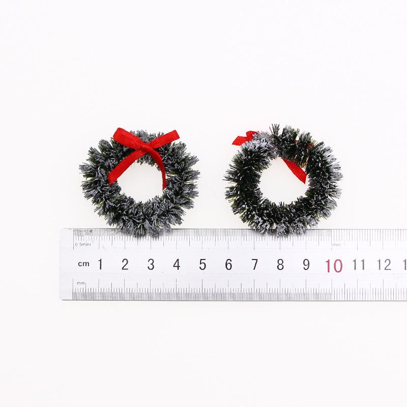 Miniature Christmas Wreaths - 3.8cm Realistic Green Garland with Red Bows,Perfect for Holiday Decorations and Photography Props