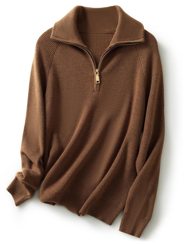 Women's Thickened Wool Zipper Pullover: Autumn & Winter Loose Stitch Base Layer Top