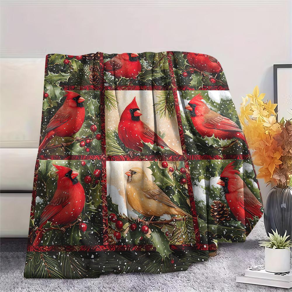 Bird Print Flannel Blanket, High Quality Comfortable for All Seasons, Home Decor, Warmth and Comfort, Perfect for Christmas Gifts