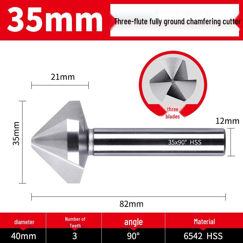 Straight Shank Single-Edge 3-Flute 45° Chamfering & Deburring Countersink Drill Bit, 90° Inner Hole Trimmer