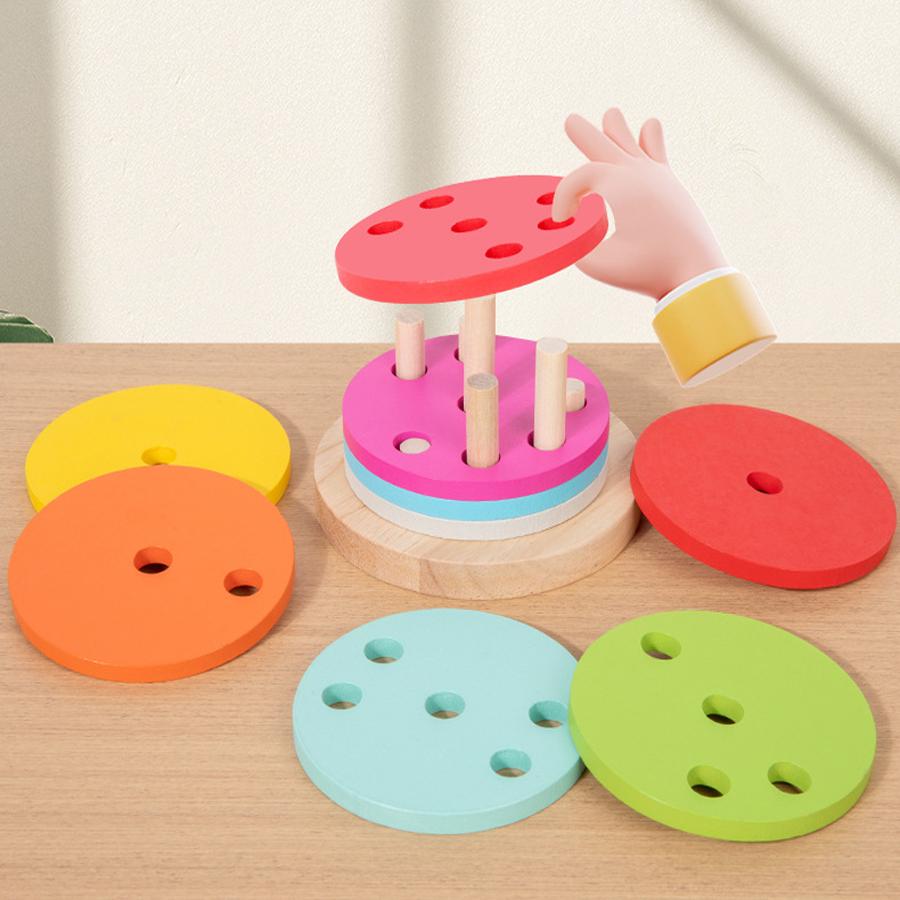 Wooden Rainbow Tower Toy Color Set Colorful Cylinders Hand-Eye Coordination Exercise Intelligence Development Kids Gift