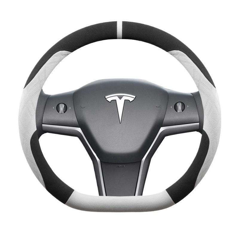 Tesla Model 3/Y/X Ultra-Dunne Suède Stuurwielhoes, Voor Alle Seizoenen.