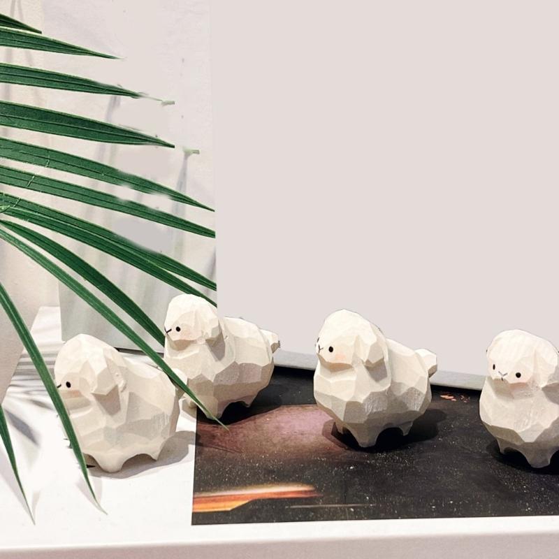 Handcraft Wood Sheep Figurine Unique Miniature Lamb Statue Ornament for Artistic Homes Office Desktop Decors and Gifting