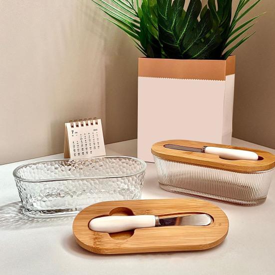 Cutie de unt din sticlă cu capac și spatulă, capacitate mare, recipient pentru unt, ușor de curățat, accesoriu esențial pentru iubitorii de unt