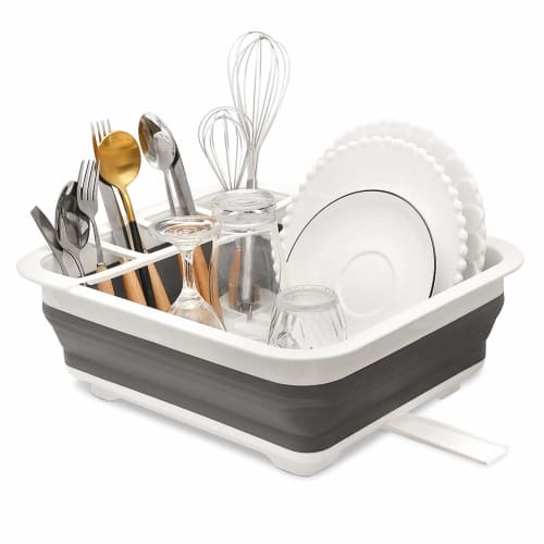 HOLO PP+TPR Folding Dish Drainer, Dish Rack, Basket, Dish Rack with Water Stop Valve, Washtub, Kitchen Storage, Cleaning, Home/Commercial Use