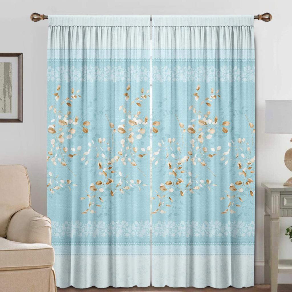 2PC Home Decoration Curtains, Blue Series With Rod Pocket Curtains, Kitchen, Coffee Shop, Living Room, Balcony, Garden