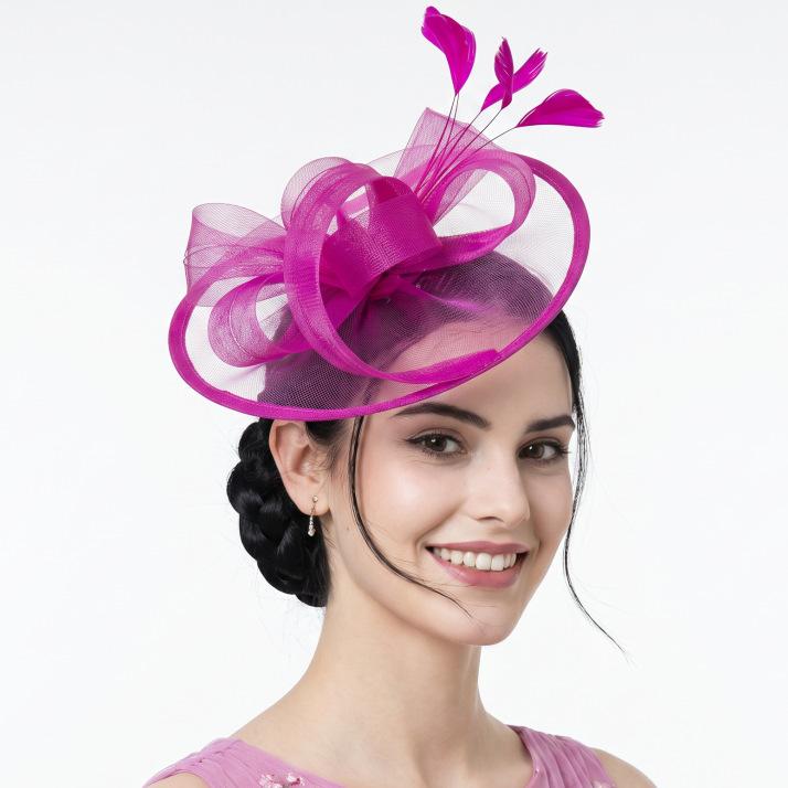 Mesh Flower Headdress Feather Hair Accessories Horse Racing Tea Party Ball Hat Facsinator Hat