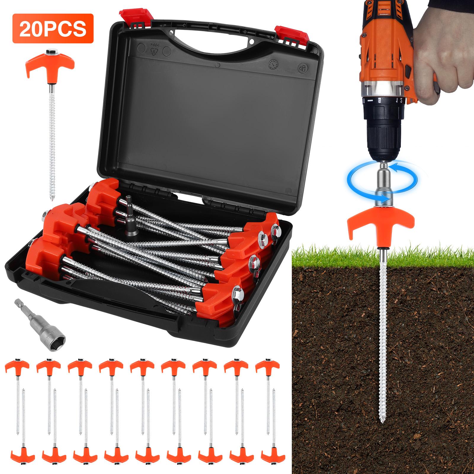 20 Pcs 7inch Heavy Duty Ground Pegs & Hex Head Driver and Storage Box Camping Stakes Tent Pegs Awning Pegs for Camping Grassland