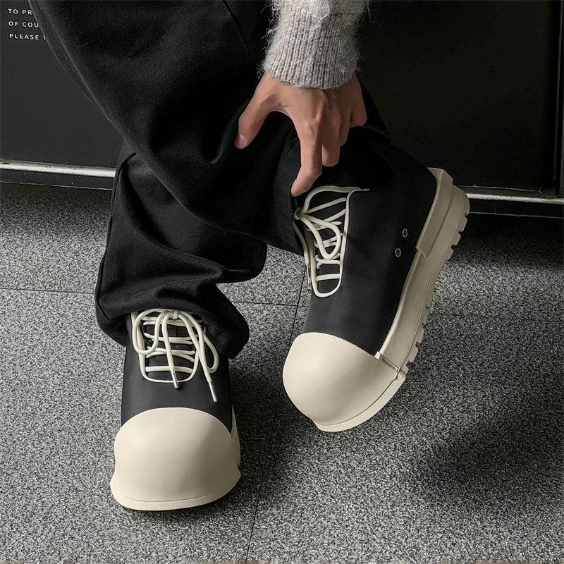 Unisex Round Toe Canvas Ankle Boots Fall Chunky Platform Height Increasing His & Hers Couple Shoes for Casual Streetwear Outdoor