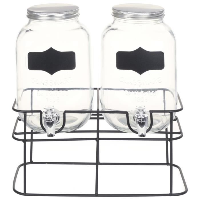 VidaXL 2 pcs Distributeurs de boissons avec support 2 x 4 L Verre